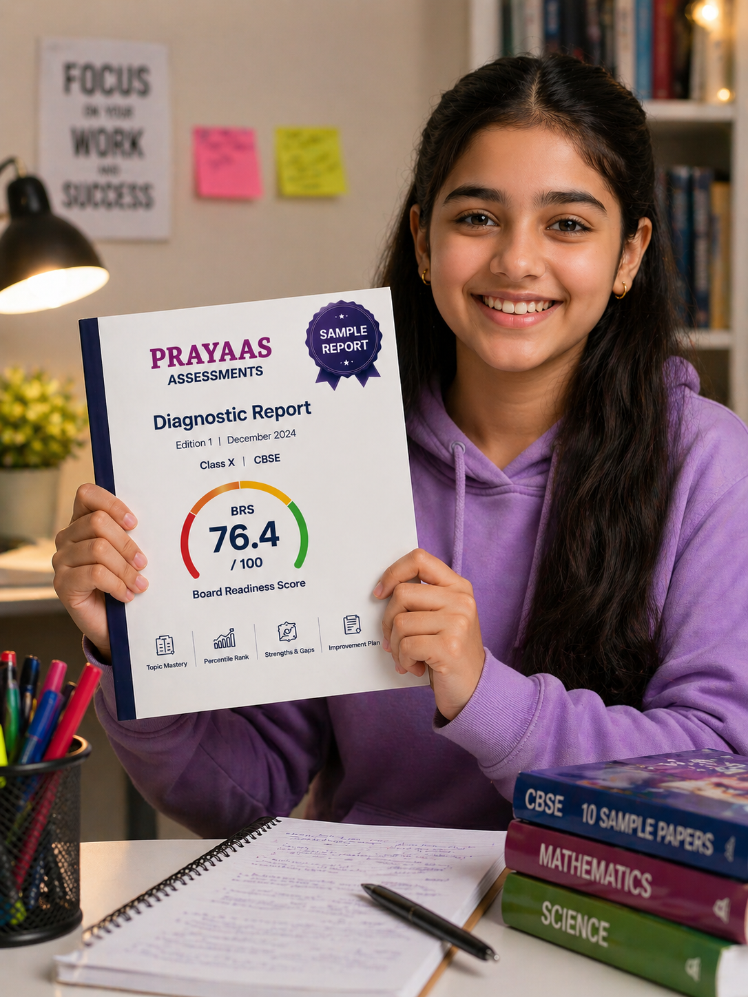Student holding the Prayaas Diagnostic Report